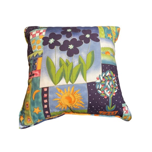 Sofa Pillow Geometric Throw Floral Celestial Colorful 16” Sq, 5” Deep Exc.Cond. - Picture 1 of 5